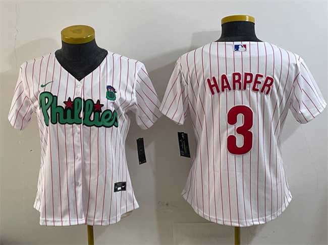 Women%27s Philadelphia Phillies #3 Bryce Harper Phanatic White Stitched Jersey->mlb womens jerseys->MLB Jersey